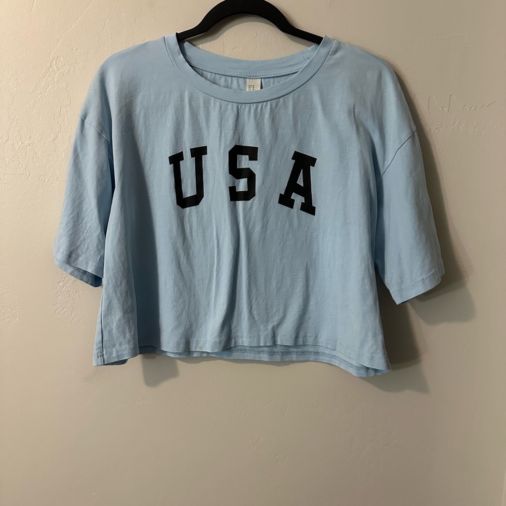 Amazon Sky Blue USA Crop Top